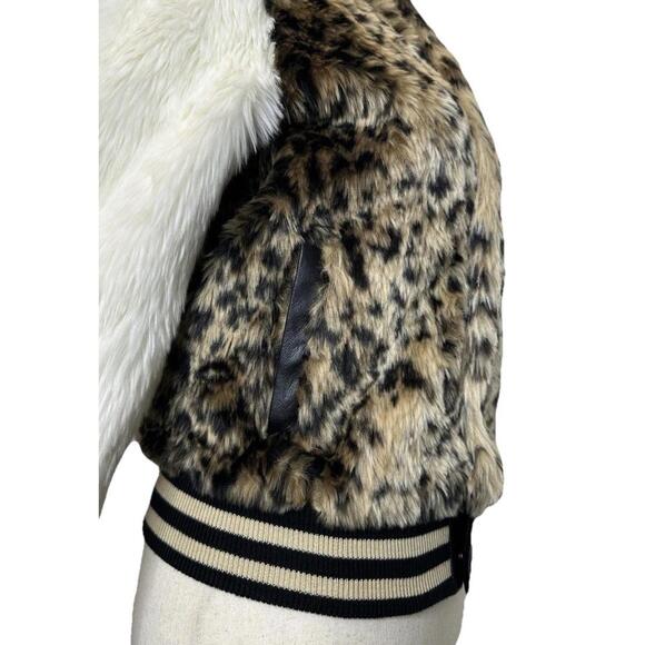 Mother The Baseball Faux Fur Spot Me Jacket Womens XS Cheetah Snap Buttons Lined - Picture 6 of 9